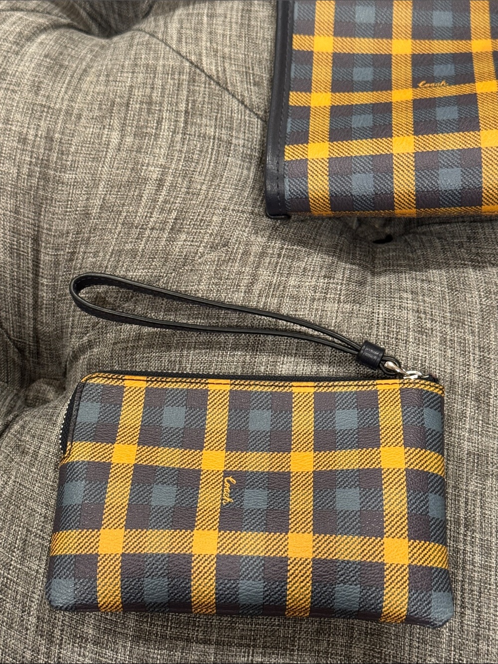 Coach Bag Reversible Plaid Checkered Yellow Blue City Tote with Removable Pouch - Picture 14 of 17